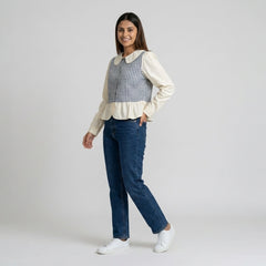 Women’s Gingham Peplum Top with Peter Pan Collar – Casual Chic Outfit Set