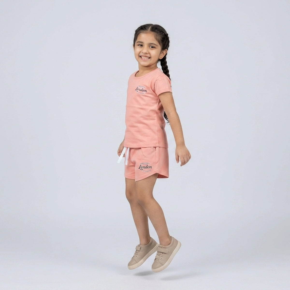 Kids Black London Print Cotton T-Shirt with Drawstring Shorts Set
