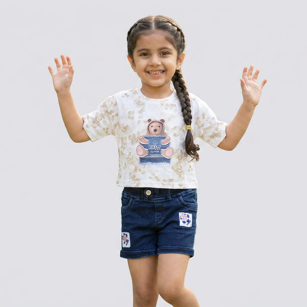 Girls Tie-Dye Teddy Bear Print T-Shirt