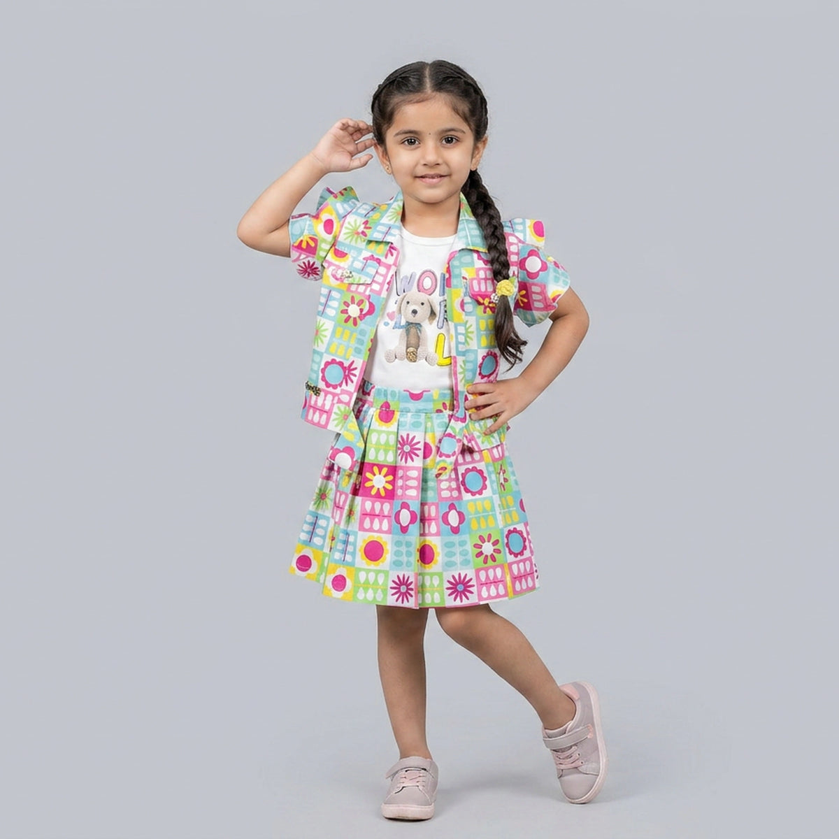 Girls Multicolor Printed Layered Tunic Top with Pink Leggings Set – Casual & Party Wear Outfit for Kids - image 6