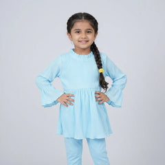 Girls Blush Pink A-Line Kurti with Leggings Set – Elegant Long Sleeve Casual & Festive Wear Outfit for Kids