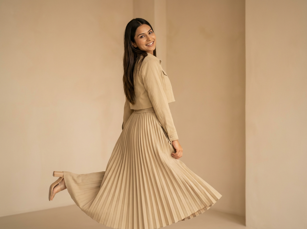 Women’s Pleated Maxi Dress with Crop Shirt Top – Elegant Long Sleeve Dress - image 16