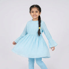 Girls Blush Pink A-Line Kurti with Leggings Set – Elegant Long Sleeve Casual & Festive Wear Outfit for Kids