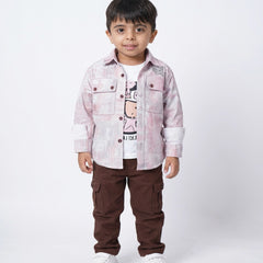 BOYS Printed Shirt with Graphic T-Shirt and Casual Pants Set