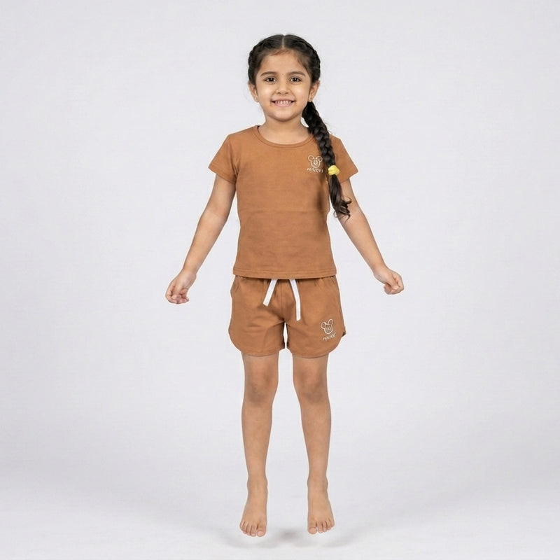 Girls Co-Ord Set – Casual Cotton T-Shirt & Shorts Outfit for Kids