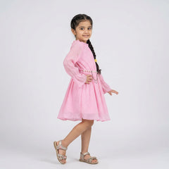 Girls Blush Pink A-Line Kurti with Leggings Set – Elegant Long Sleeve Casual & Festive Wear Outfit for Kids