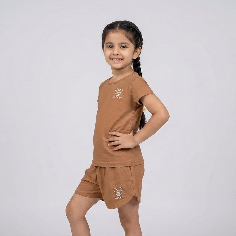 Girls Co-Ord Set – Casual Cotton T-Shirt & Shorts Outfit for Kids