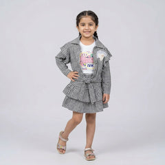 Girls Gingham Co-Ord Skirt Set with Ruffle Sleeves – Stylish Casual & Party Wear Outfit for Kids