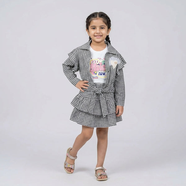 Girls Gingham Co-Ord Skirt Set with Ruffle Sleeves – Stylish Casual & Party Wear Outfit for Kids