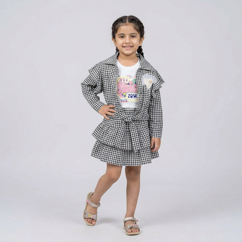 Girls Gingham Co-Ord Skirt Set with Ruffle Sleeves – Stylish Casual & Party Wear Outfit for Kids