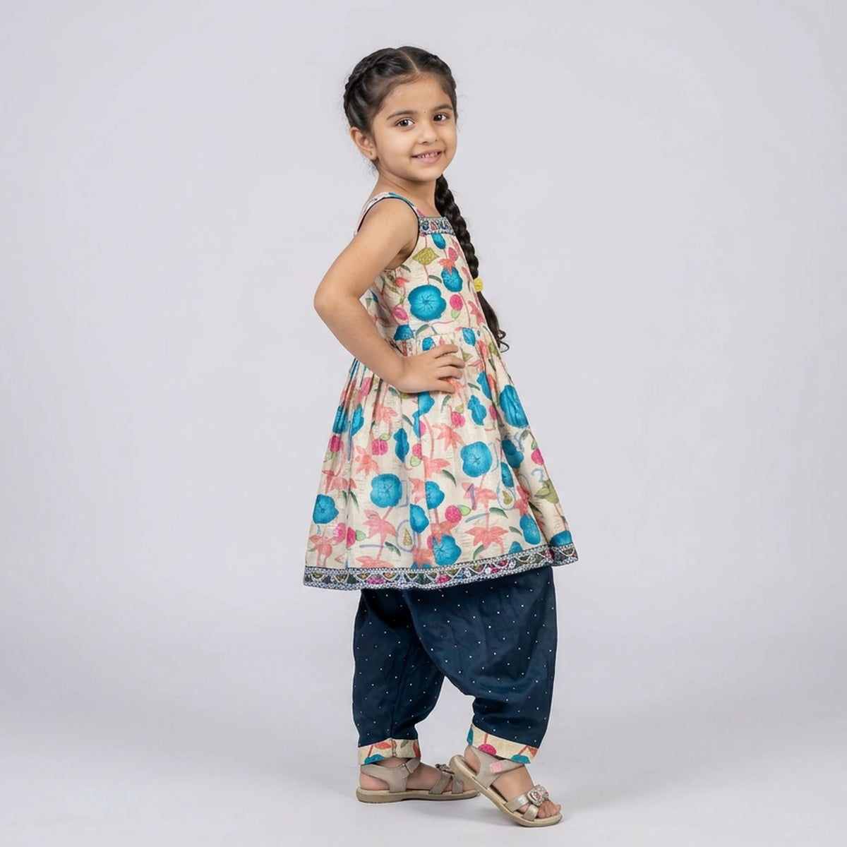 Girls Floral Print Peplum Top with Dhoti Salwar Set – Ethnic Indo-Western Kids Wear