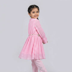 Girls Blush Pink A-Line Kurti with Leggings Set – Elegant Long Sleeve Casual & Festive Wear Outfit for Kids