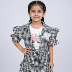 Girls Gingham Co-Ord Skirt Set with Ruffle Sleeves – Stylish Casual & Party Wear Outfit for Kids