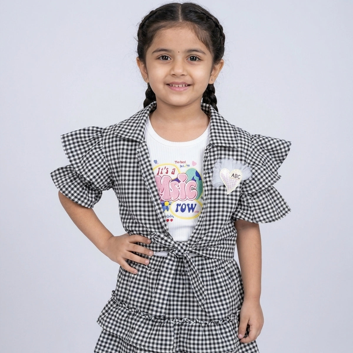 Girls Gingham Co-Ord Skirt Set with Ruffle Sleeves – Stylish Casual & Party Wear Outfit for Kids - image 4