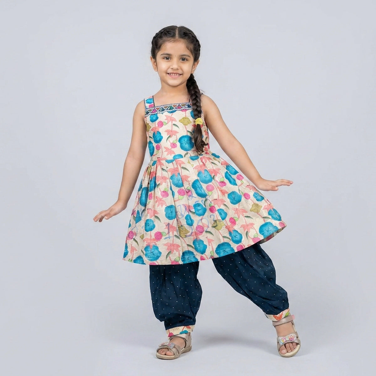 Girls Floral Print Peplum Top with Dhoti Salwar Set – Ethnic Indo-Western Kids Wear