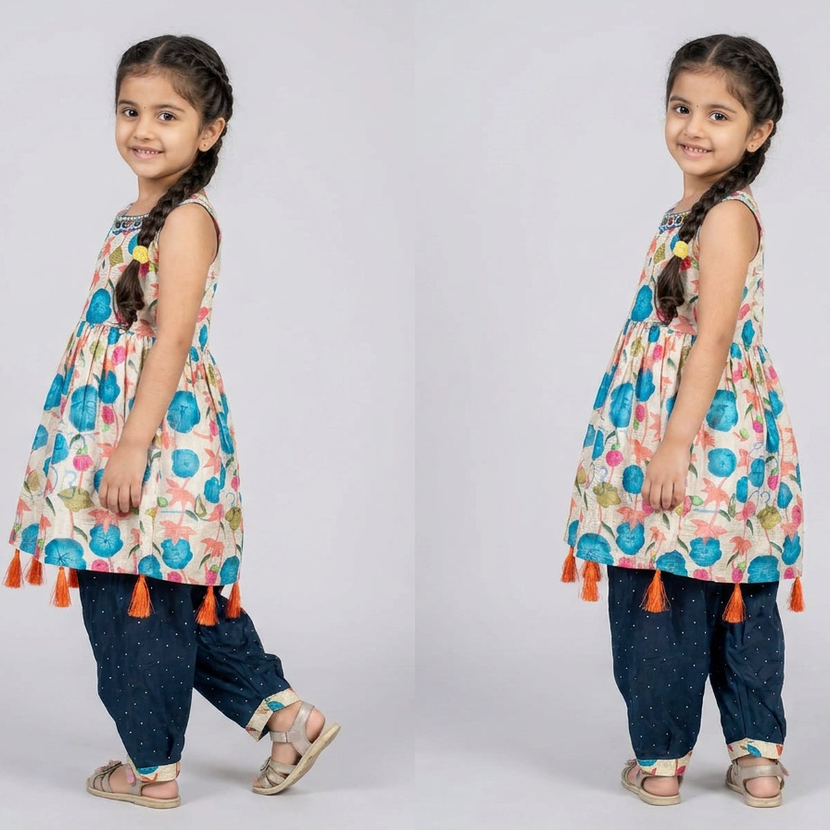 Girls Floral Print Peplum Top with Dhoti Salwar Set – Ethnic Indo-Western Kids Wear