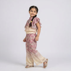 Girls Pink Ombre Checkered Co-Ord Set with Ruffle Sleeves – Stylish Wide Leg Palazzo Outfit for Kids