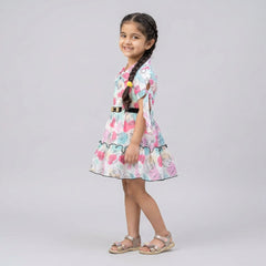 Girls Abstract Print Fit & Flare Dress with Leggings – Stylish Casual Party Wear Outfit for Kids