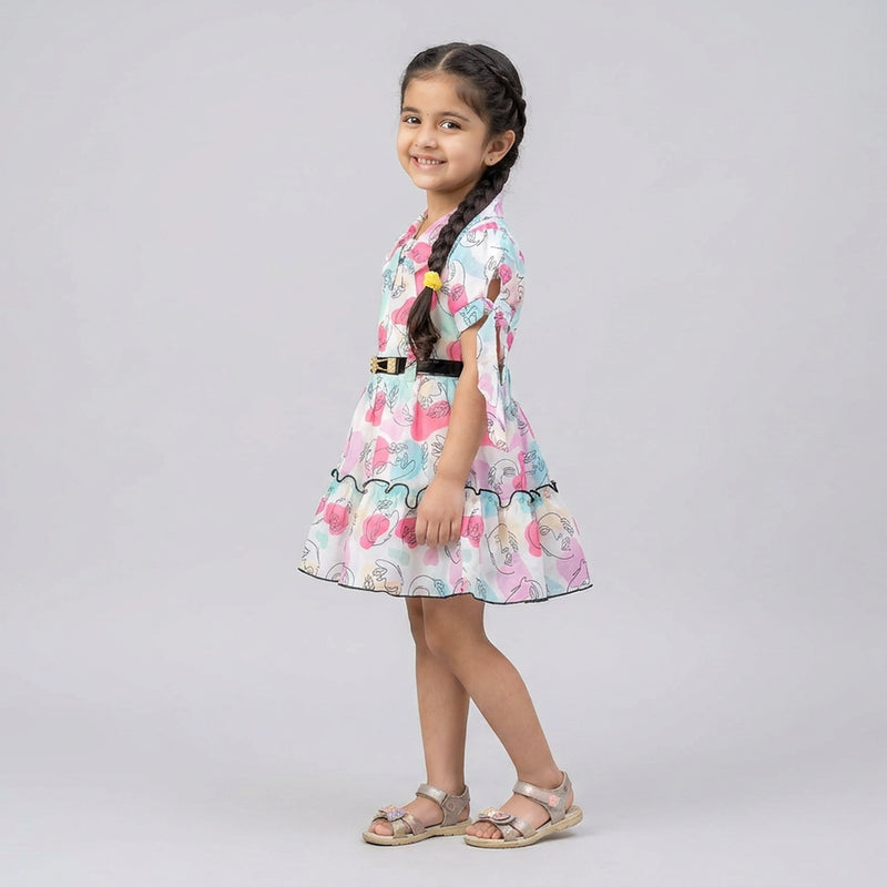 Girls Abstract Print Fit & Flare Dress with Leggings – Stylish Casual Party Wear Outfit for Kids