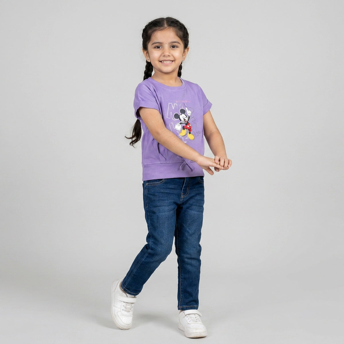 Girls Purple Graphic Print T-Shirt with Tie-Front Detail