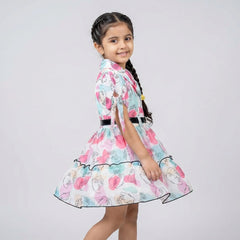 Girls Abstract Print Fit & Flare Dress with Leggings – Stylish Casual Party Wear Outfit for Kids