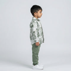 BOYS Printed Shirt with Graphic T-Shirt and Casual Pants Set
