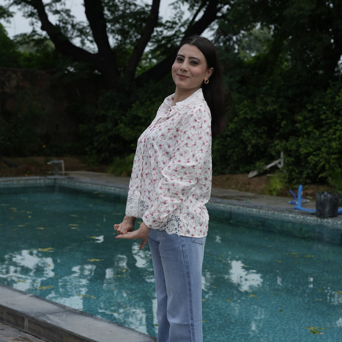 Women's White Floral Embroidered Lace Shirt - image 27