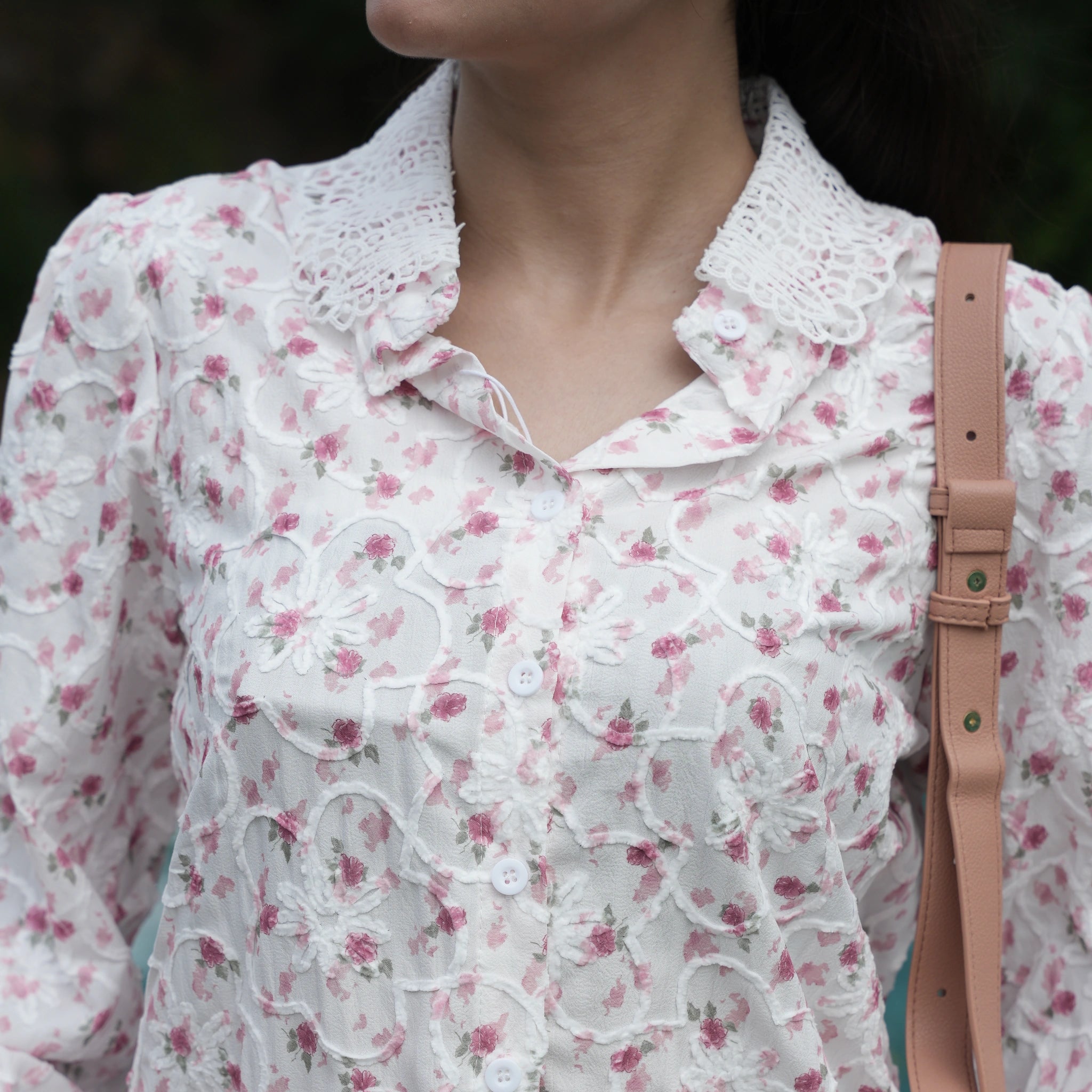 Women's White Floral Embroidered Lace Shirt