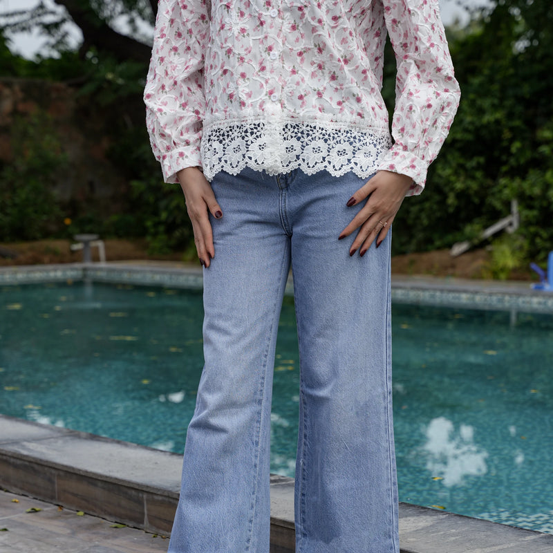 Women’s Light Blue Wide Leg Jeans – High Waist Casual Denim