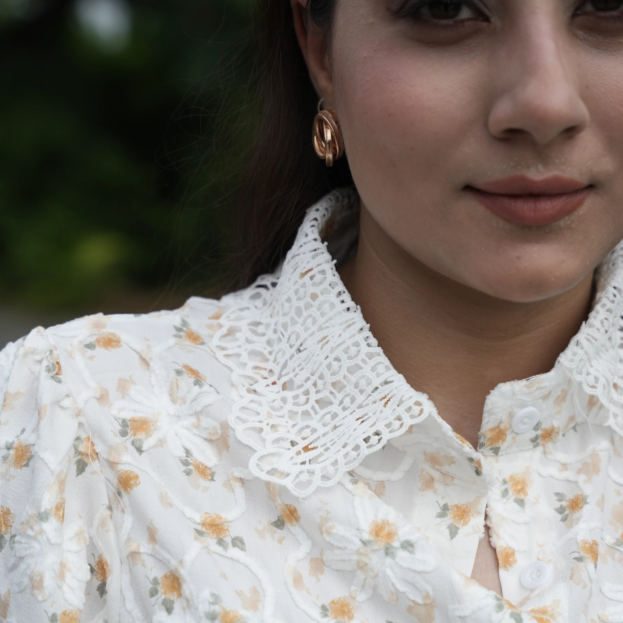Women's White Floral Embroidered Lace Shirt