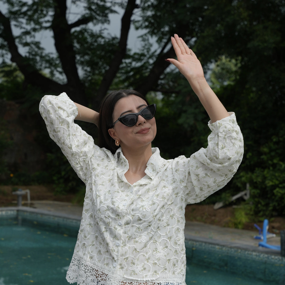 Women's White Floral Embroidered Lace Shirt - image 15