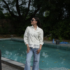 Women's White Floral Embroidered Lace Shirt