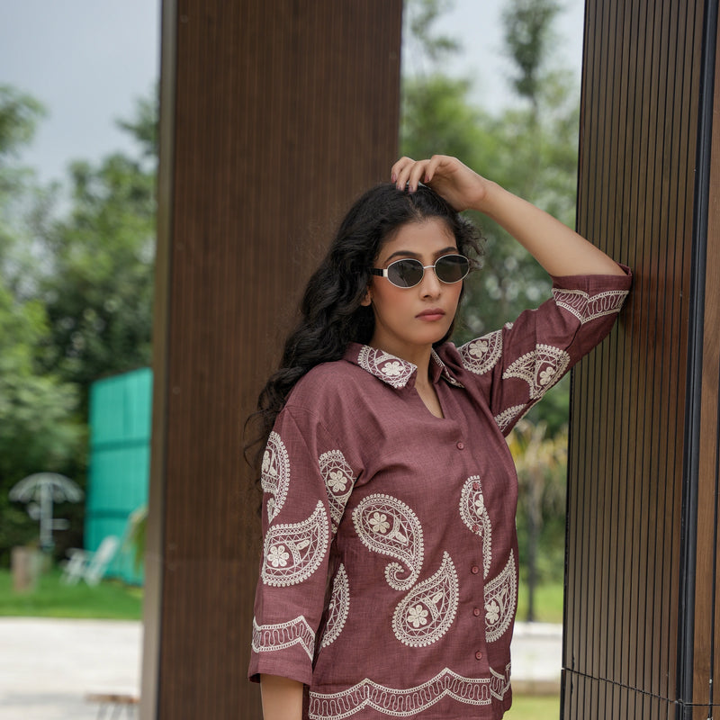 Women's Embroidered Cotton Coord Set