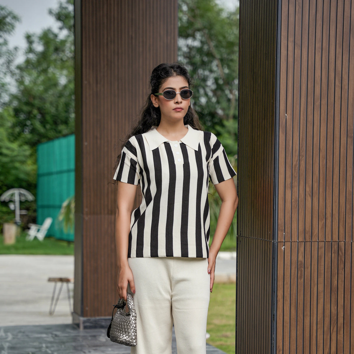 Women's Vertical Striped Knit Coord Set - image 1