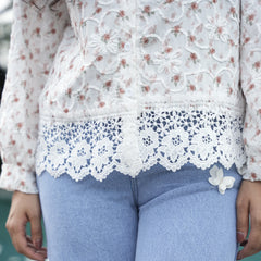 Women's White Floral Embroidered Lace Shirt