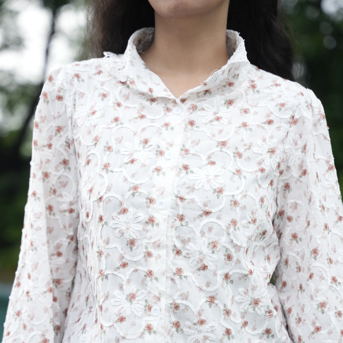 Women's White Floral Embroidered Lace Shirt - image 10