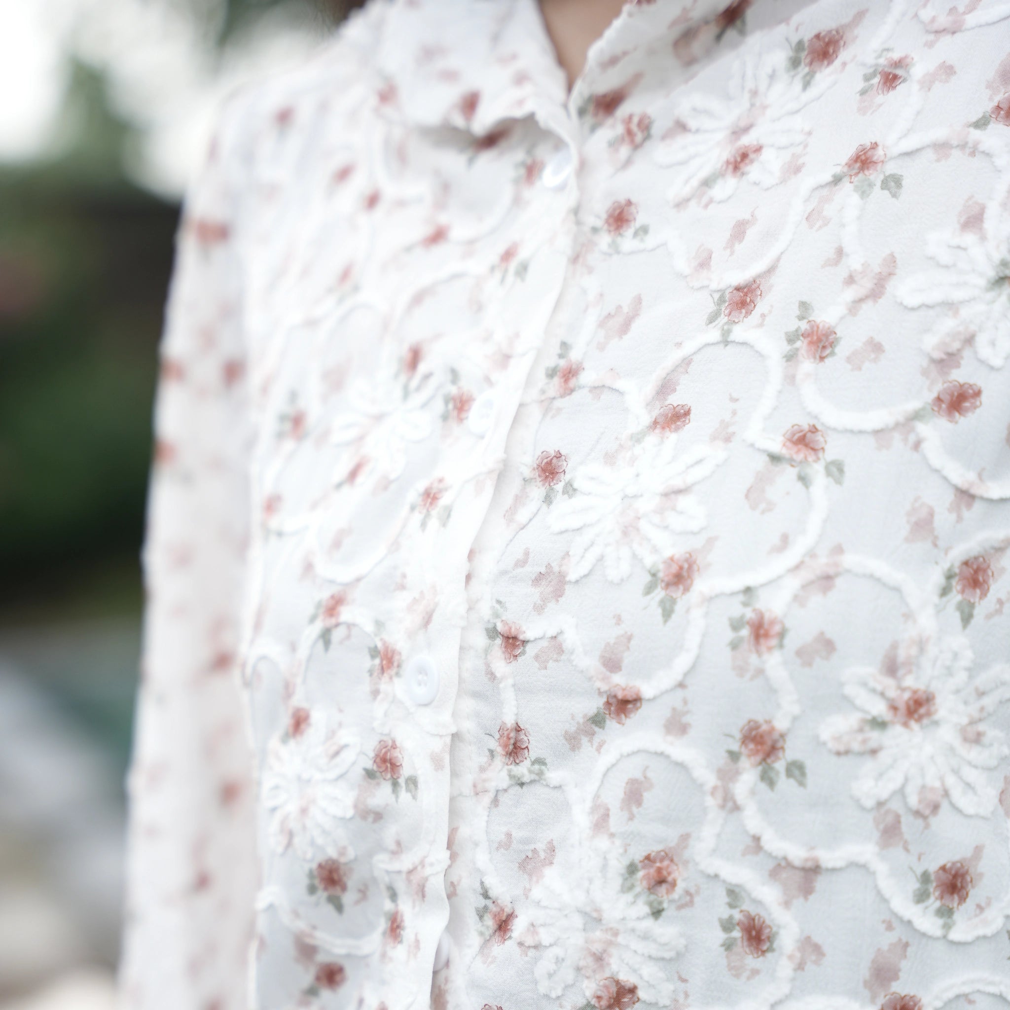 Women's White Floral Embroidered Lace Shirt