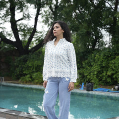 Women's White Floral Embroidered Lace Shirt