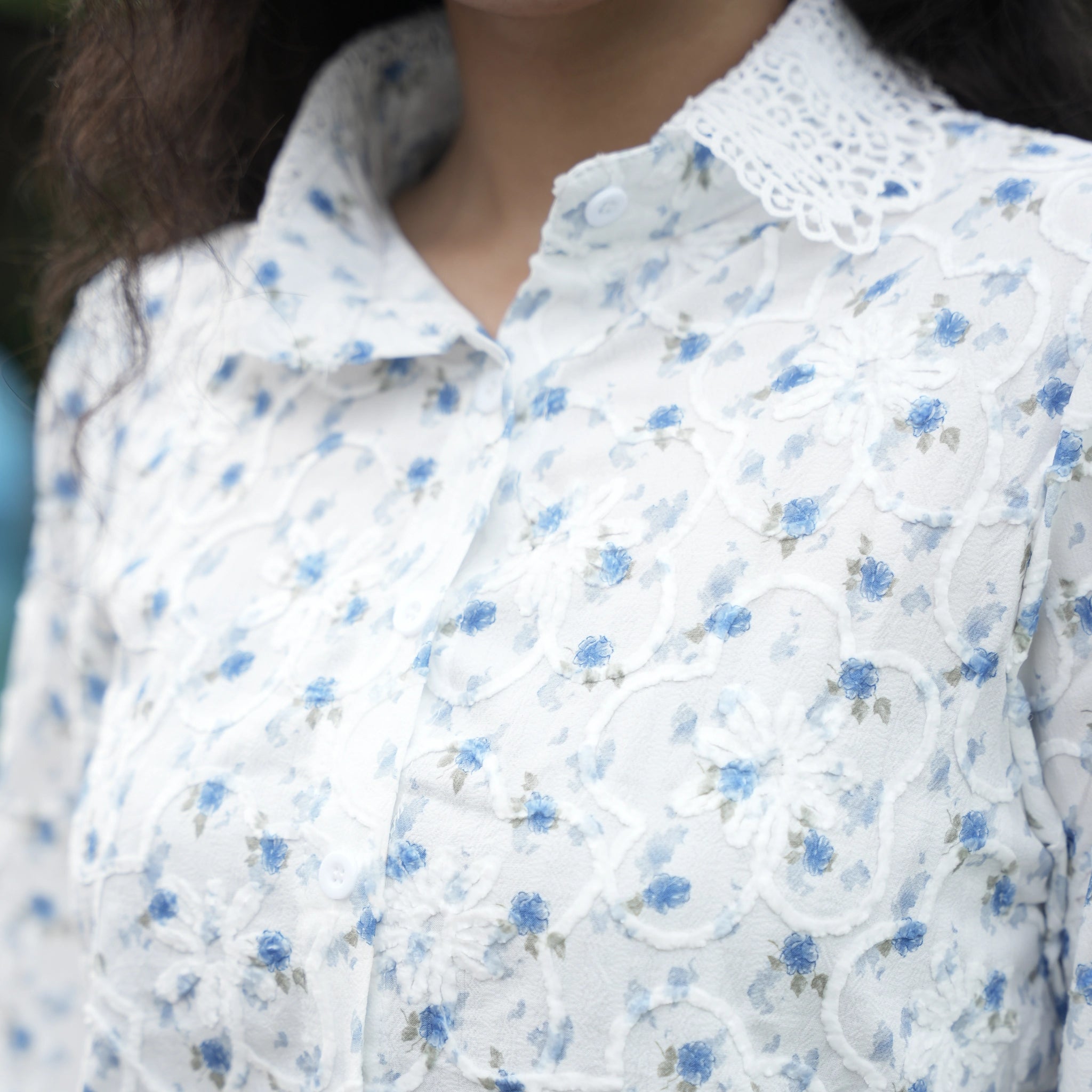 Women's White Floral Embroidered Lace Shirt