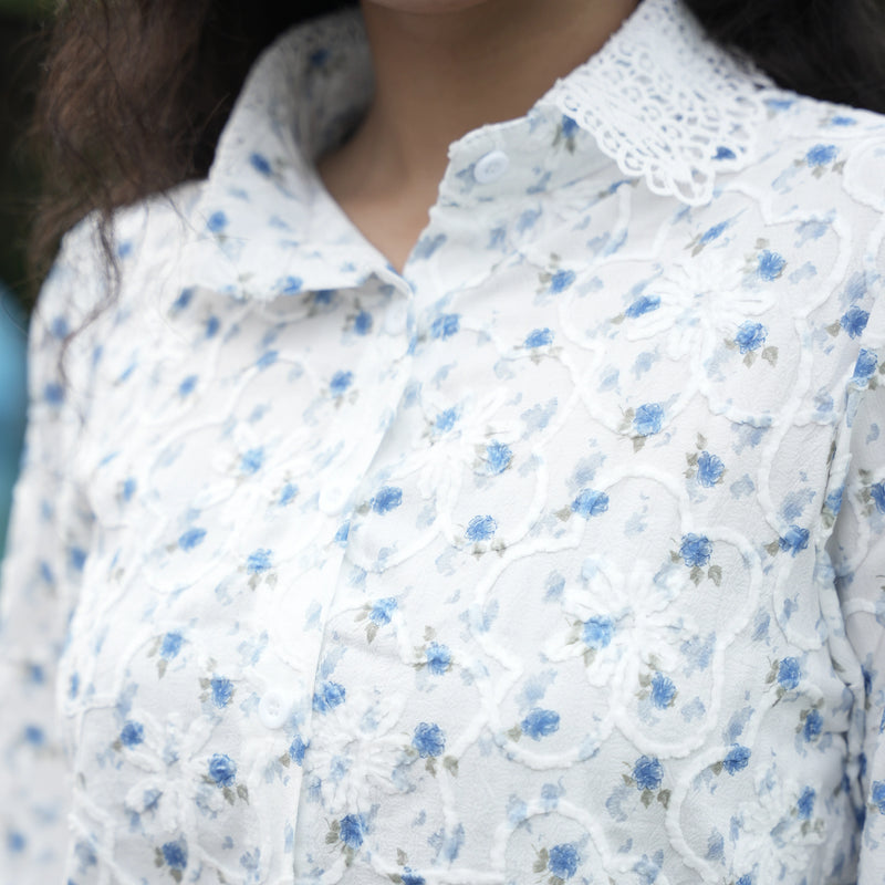 Women's White Floral Embroidered Lace Shirt