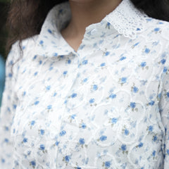 Women's White Floral Embroidered Lace Shirt