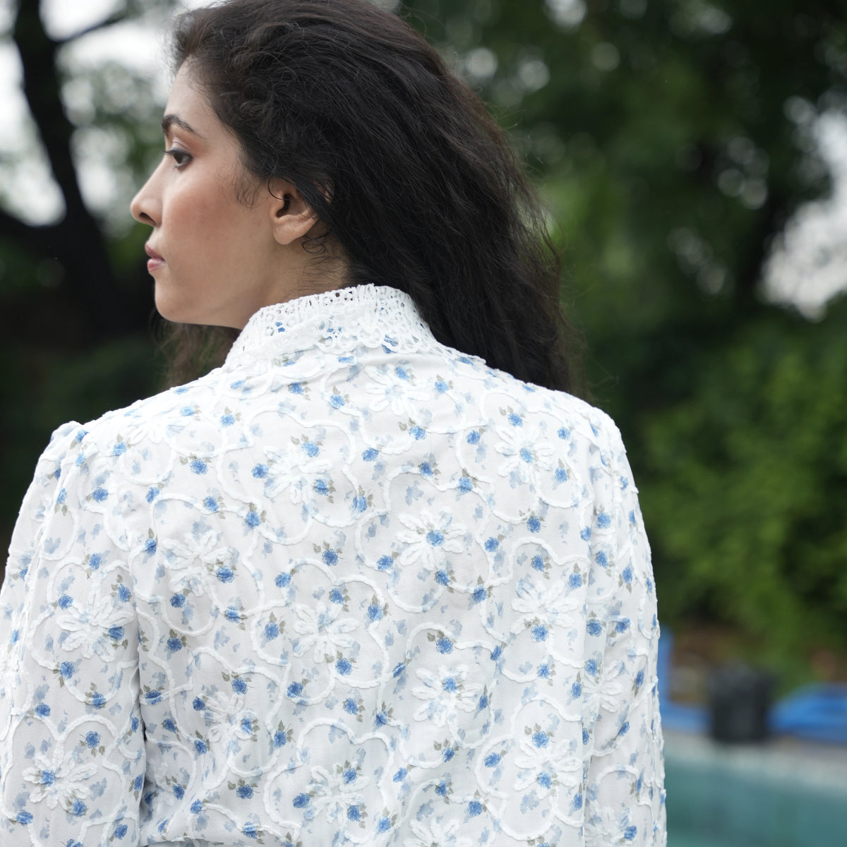 Women's White Floral Embroidered Lace Shirt - image 2