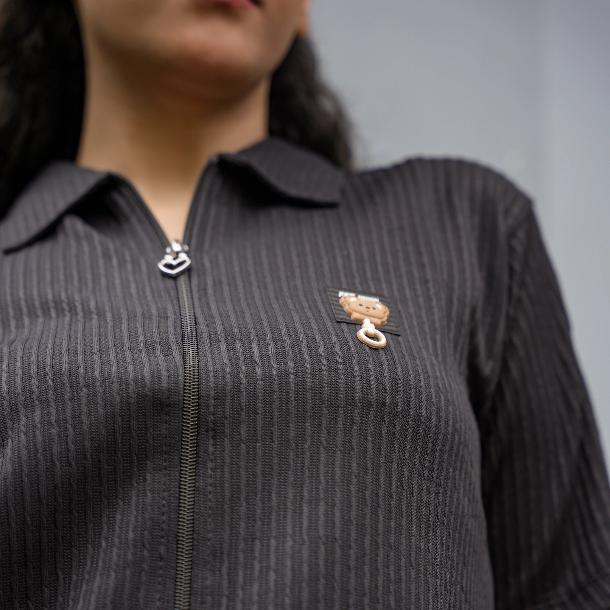 Women's Ribbed Zip-Up Polo T-Shirt