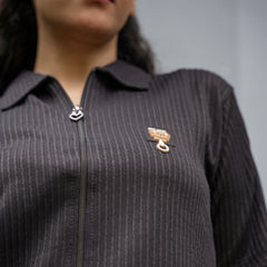Women's Ribbed Zip-Up Polo T-Shirt