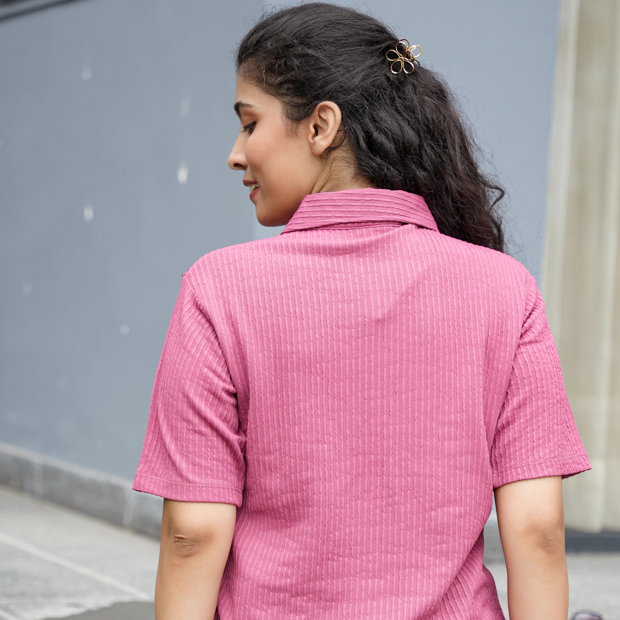 Women's Ribbed Zip-Up Polo T-Shirt