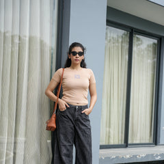 Women's Slim Fit Crop T-Shirt with Smiley Embroidery