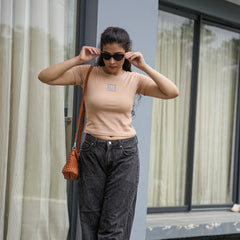 Women's Slim Fit Crop T-Shirt with Smiley Embroidery