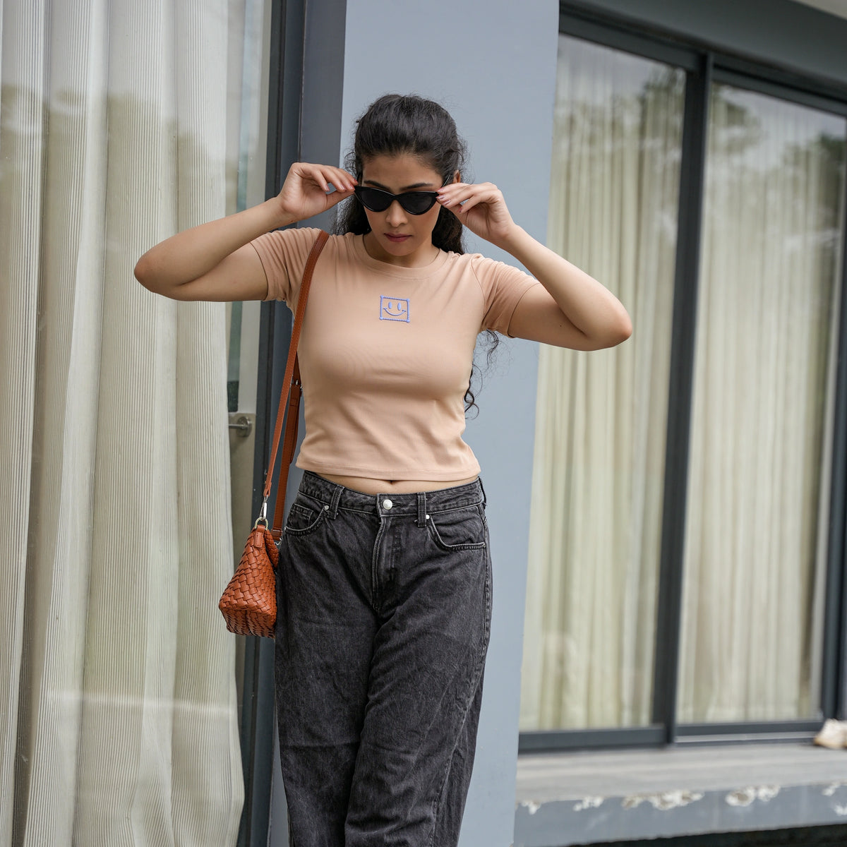 Women's Slim Fit Crop T-Shirt with Smiley Embroidery - image 17