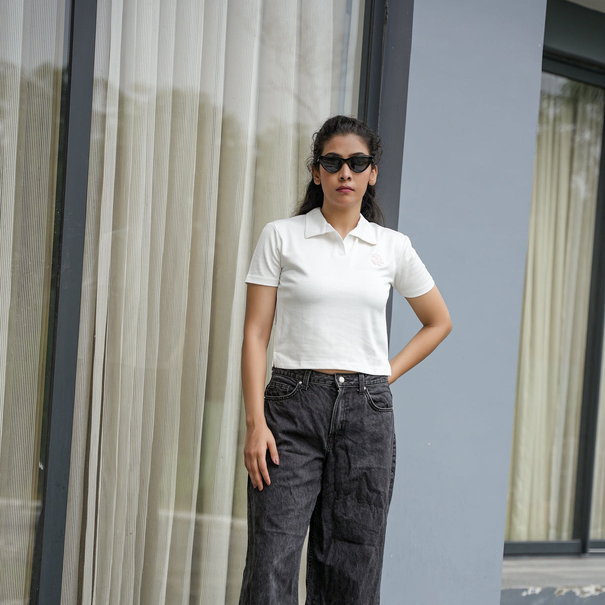 Women's Ribbed Polo Crop T-Shirt - image 9