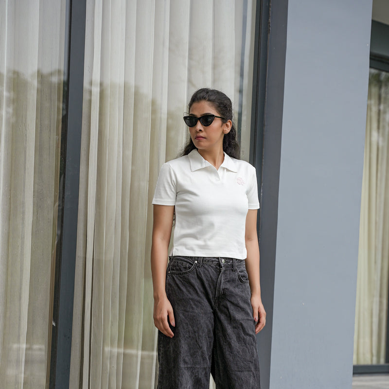 Women's Ribbed Polo Crop T-Shirt